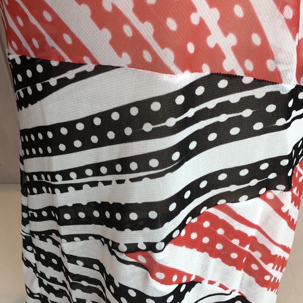 Chic Women's Black and Red Semi Sheer Striped Blouse 3/4 Sleeves Women's Small - Picture 5 of 13